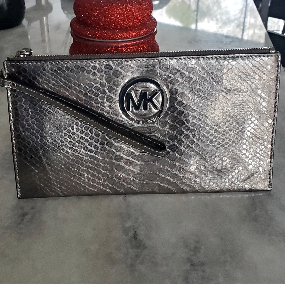 Michael Kors Metallic Silver Python/Snake Embosse… - image 3